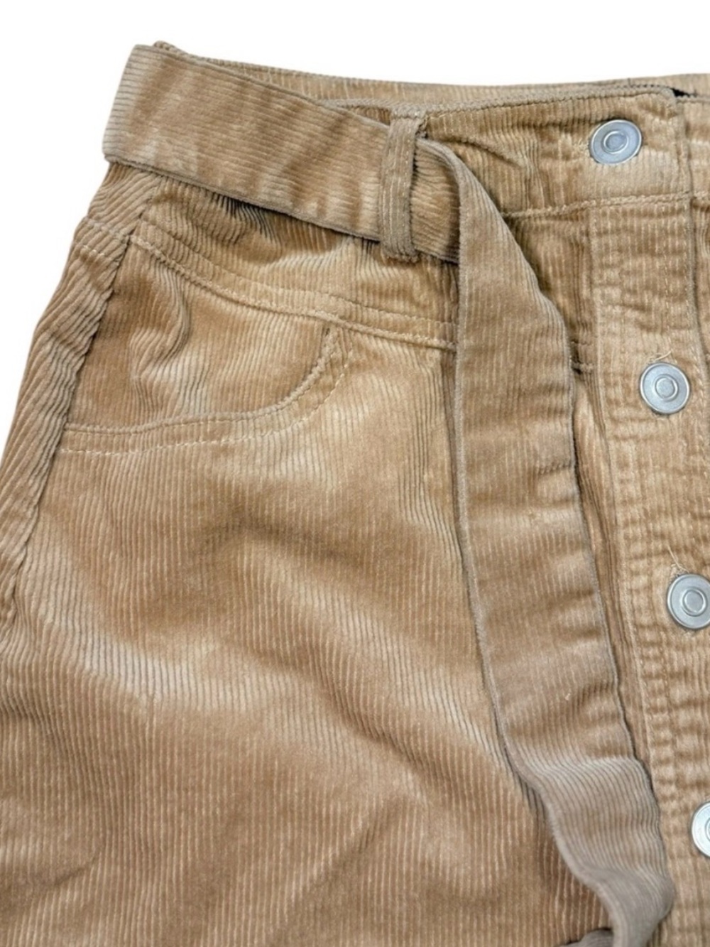 Tan Corduroy Button-Front Midi Skirt with Tie Waist - Picture 4 of 8